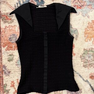 Rayure Paris Black Textured Sleeveless Top with Folded Collar